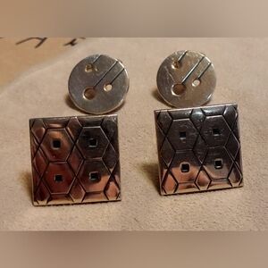 Lot Of 2- Vintage Swank Gold Toned 1)Square 1) Round Cufflinks